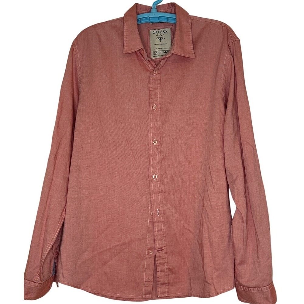 Guess Button Down Oxford Shirt Men Salmon Pink Slim Fit Smart‎ Preppy Classic XL